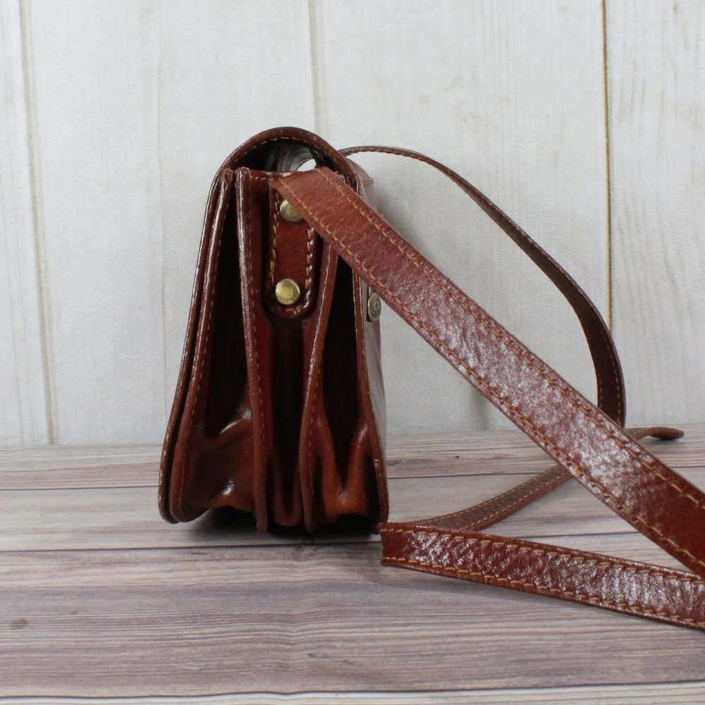 Firenze Brown Leather Crossbody Sling Saddle Bag Italy Made - Picture 4 of 9